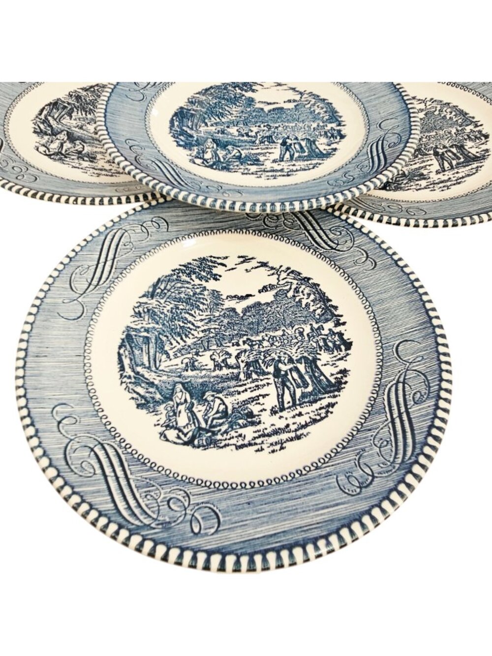 5 Currier Ives Blue Harvest Dessert Plates 5.75" Royal USA transferware ironston - Picture 3 of 7